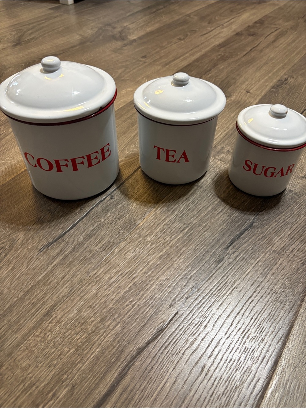White and Red Coffee Tea Sugar Canister Set - Home Kitchen